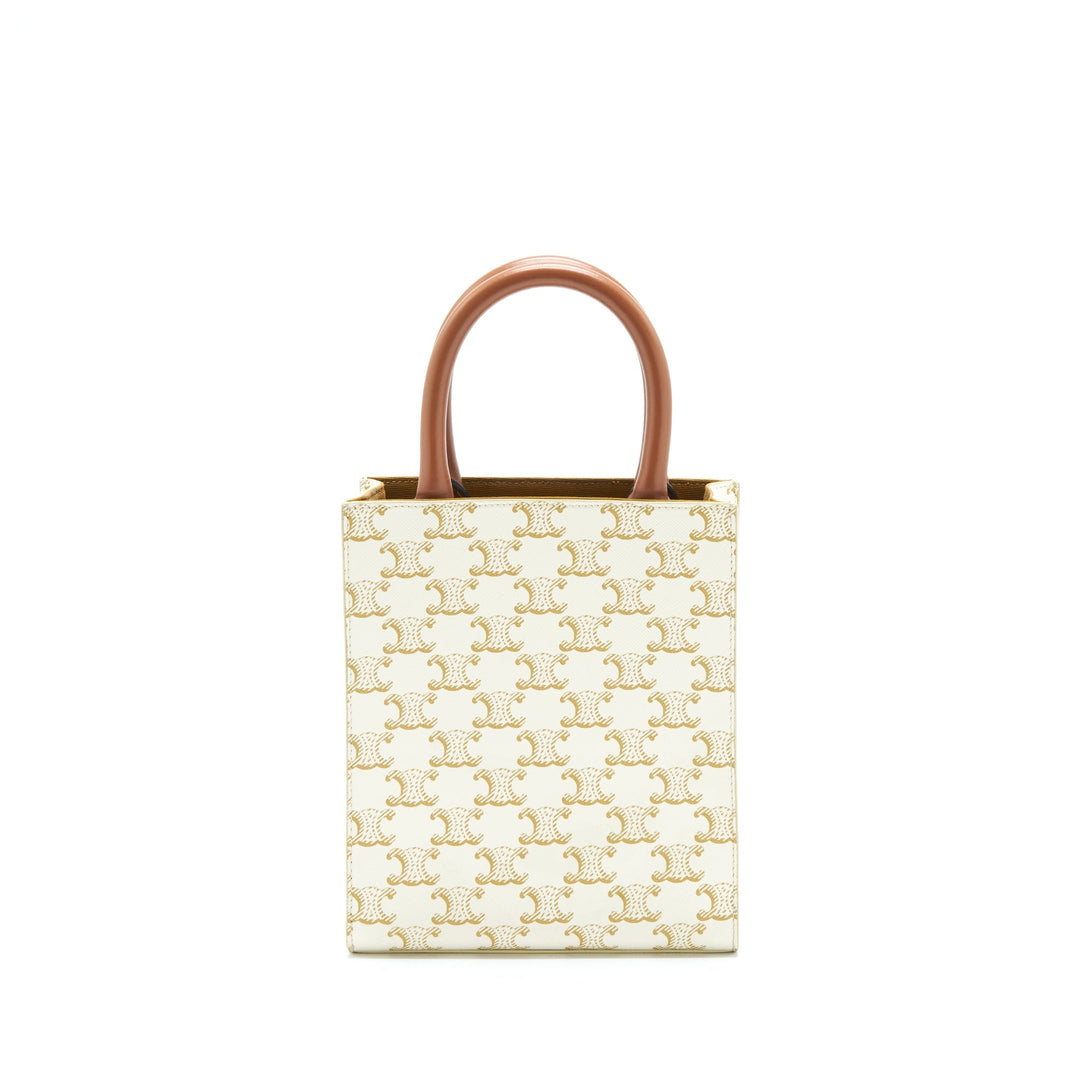 Celine Mini Vertical Tote Cabas In Triomphe Canvas/Calfskin White