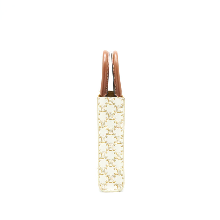 Celine Mini Vertical Tote Cabas In Triomphe Canvas/Calfskin White