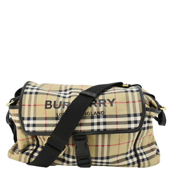 Burberry Vintage Check Flap Nylon Diaper Bag Beige