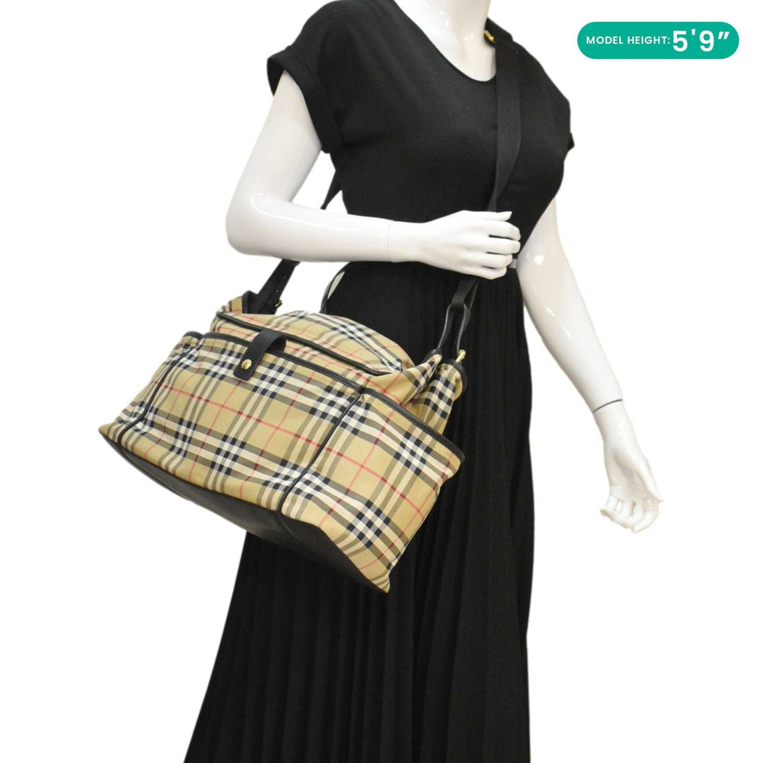 Burberry Vintage Check Flap Nylon Diaper Bag Beige
