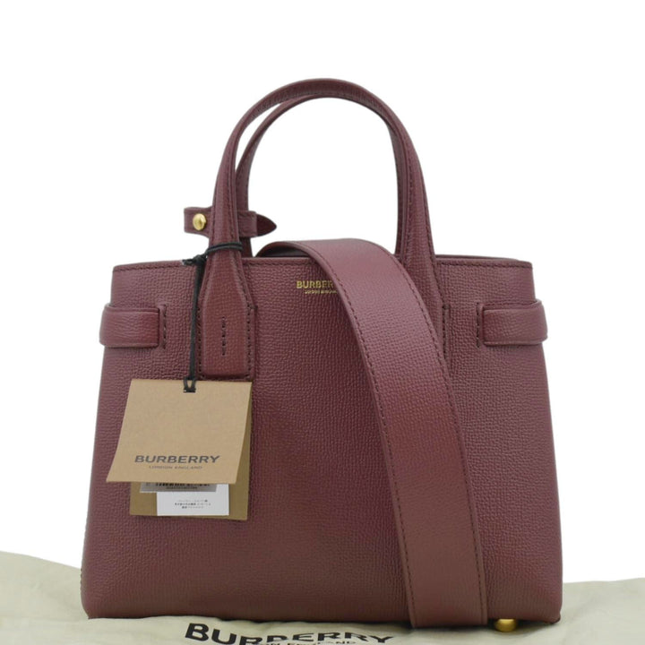 Burberry Banner Small House Check Leather Tote Shoulder Bag Maroon