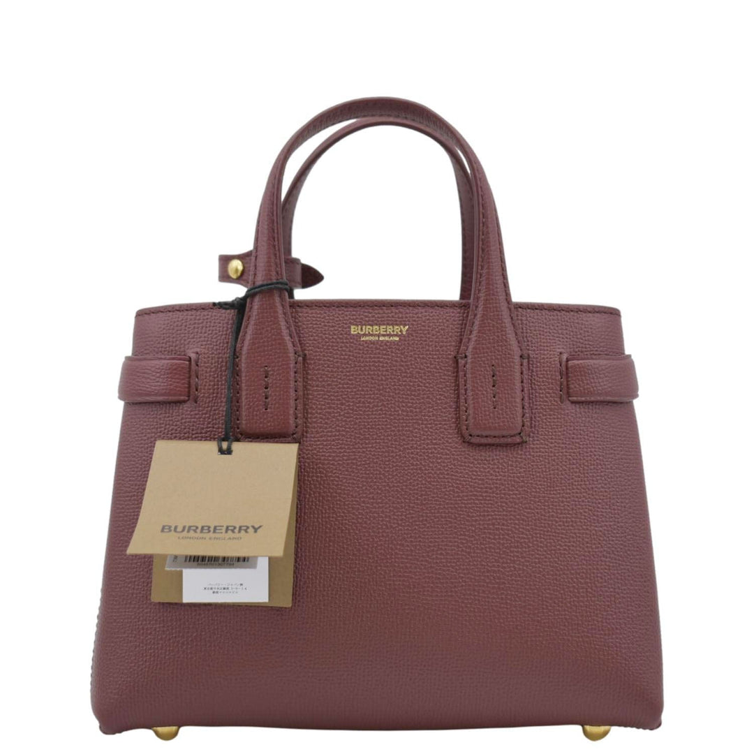 Burberry Banner Small House Check Leather Tote Shoulder Bag Maroon