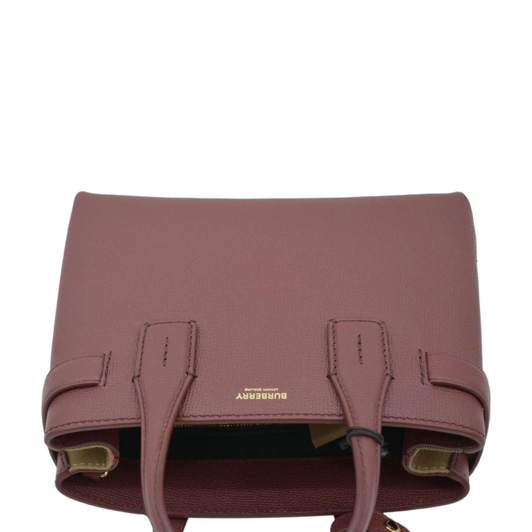 Burberry Banner Small House Check Leather Tote Shoulder Bag Maroon