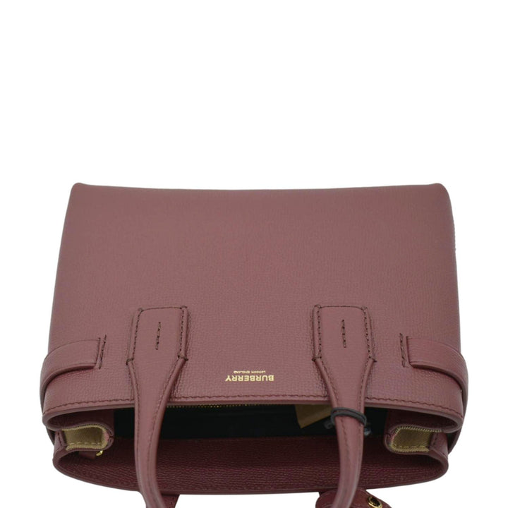 Burberry Banner Small House Check Leather Tote Shoulder Bag Maroon