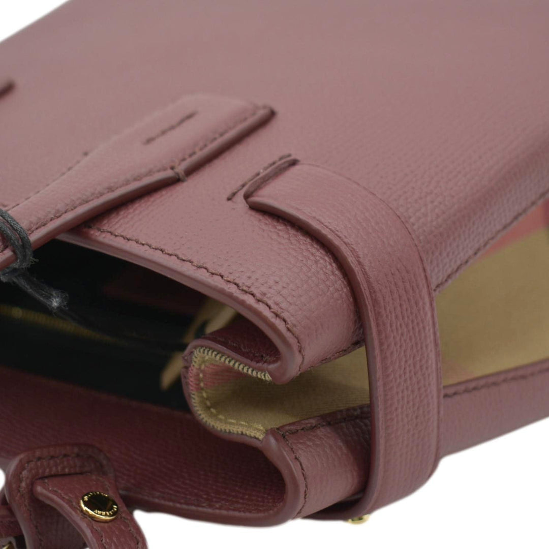 Burberry Banner Small House Check Leather Tote Shoulder Bag Maroon