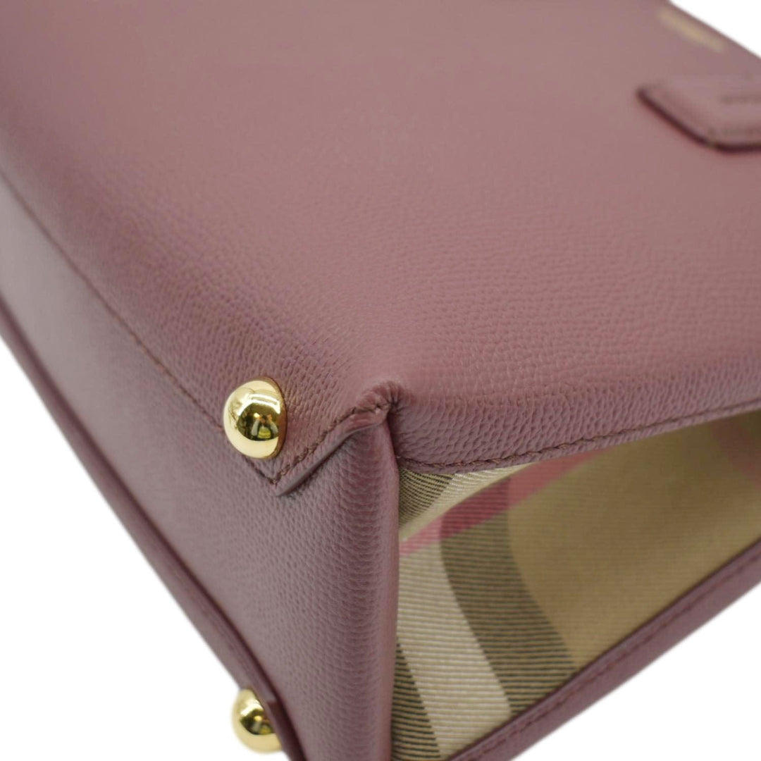 Burberry Banner Small House Check Leather Tote Shoulder Bag Maroon