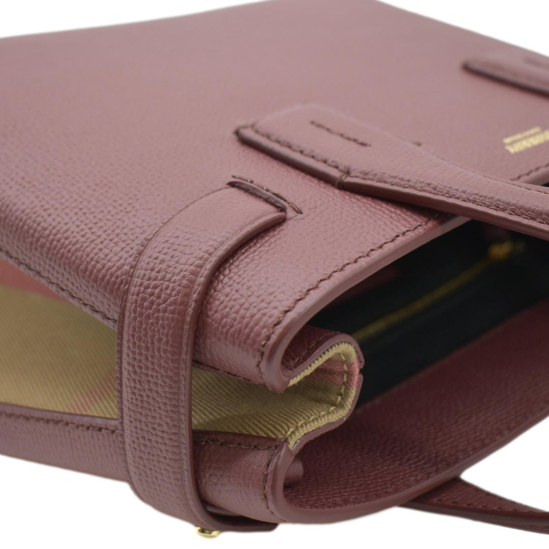 Burberry Banner Small House Check Leather Tote Shoulder Bag Maroon