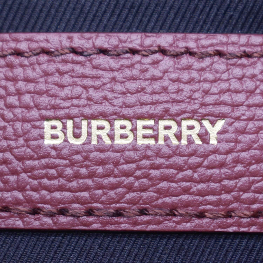 Burberry Banner Small House Check Leather Tote Shoulder Bag Maroon