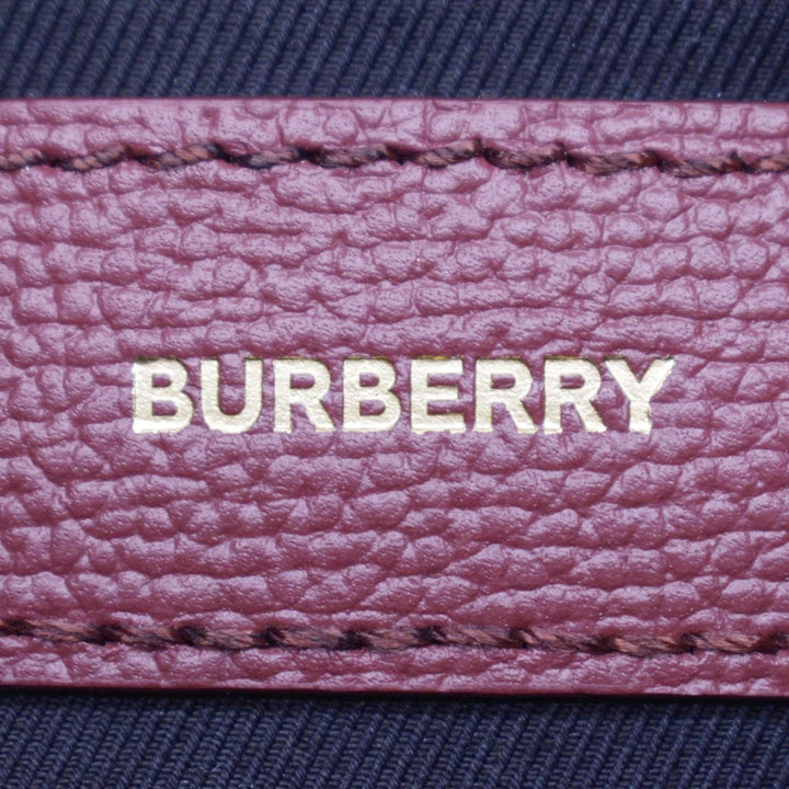 Burberry Banner Small House Check Leather Tote Shoulder Bag Maroon