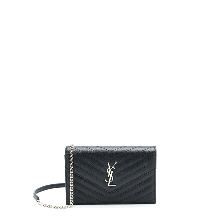 Saint Laurent/YSL Cassandra Matelasse Envelope Chain Wallet Grained Calfskin Black SHW