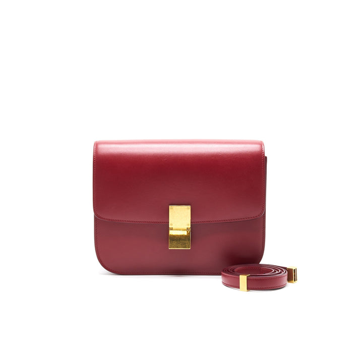 Celine Medium Classic Box Calfskin Bag Red