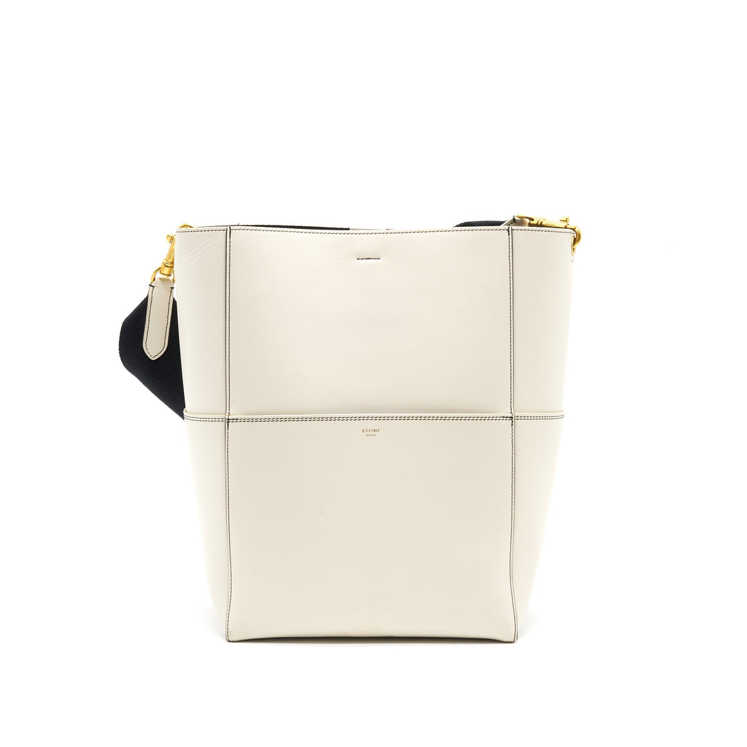 Top Quality Celine Sangle Bucket Bag White with black Stitching
