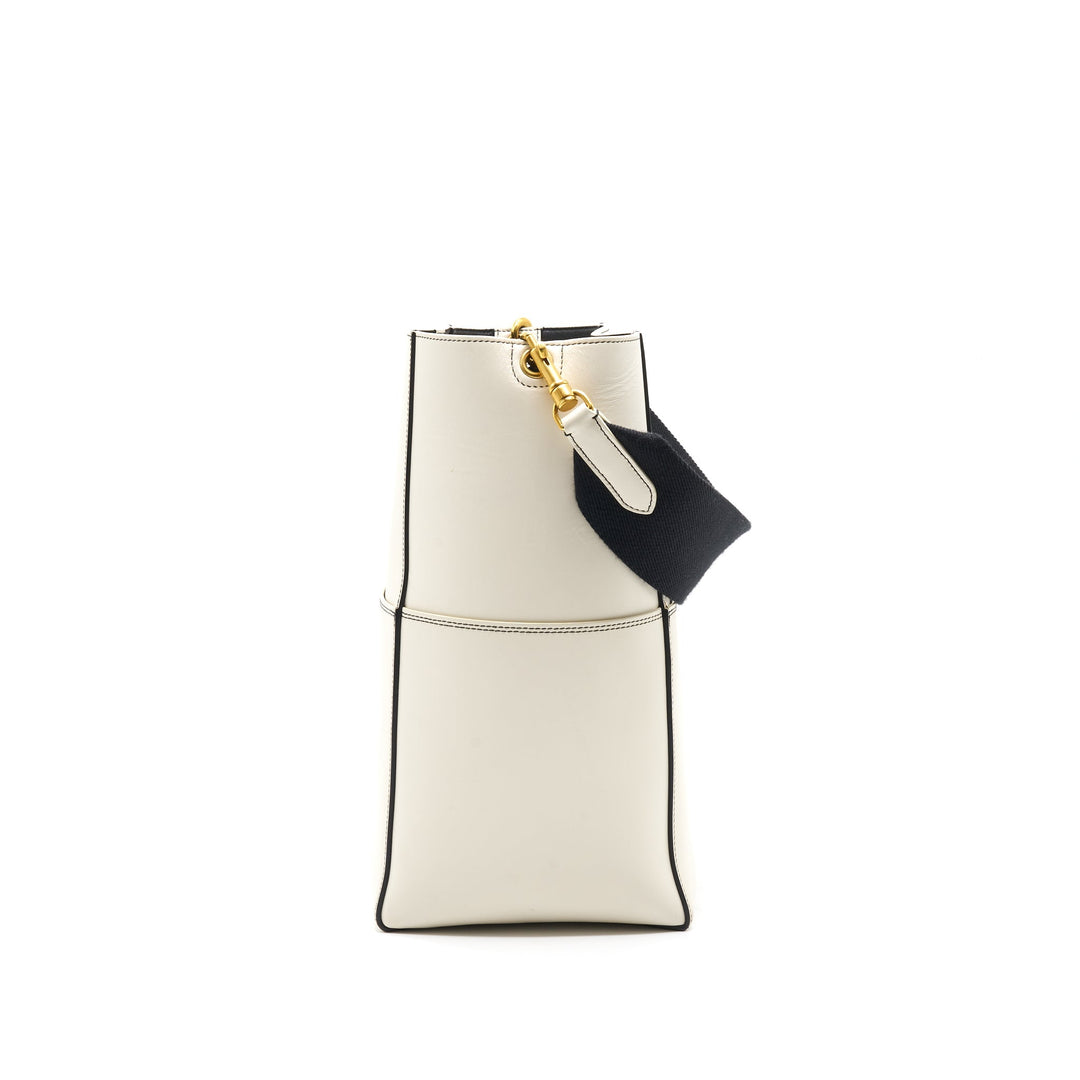 Celine Sangle Bucket Bag White with black Stitching
