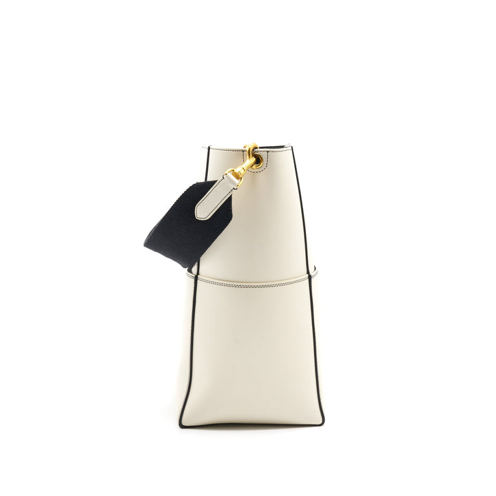 Top Quality Celine Sangle Bucket Bag White with black Stitching