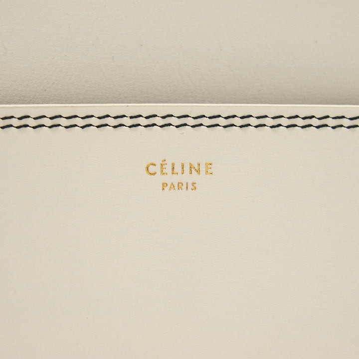 Celine Sangle Bucket Bag White with black Stitching