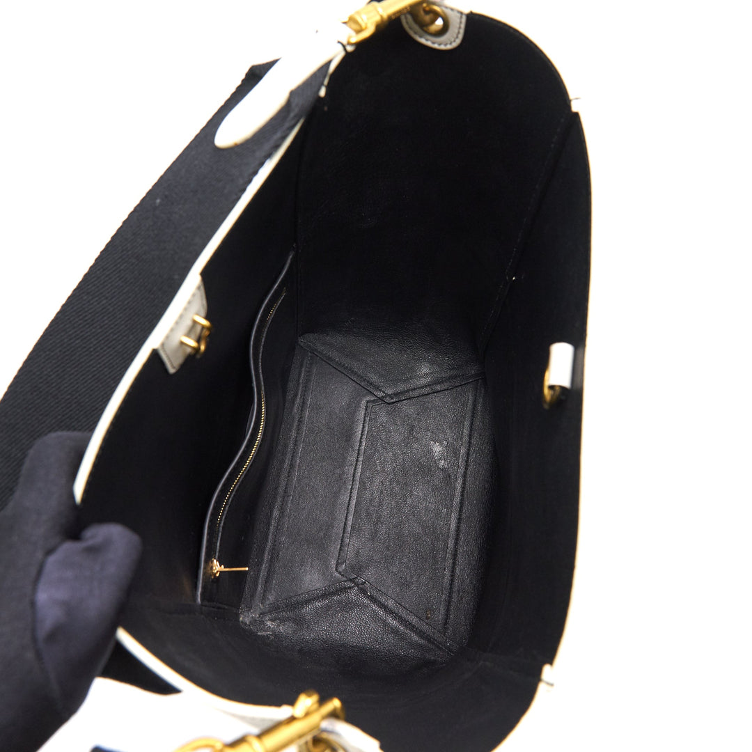 Top Quality Celine Sangle Bucket Bag White with black Stitching