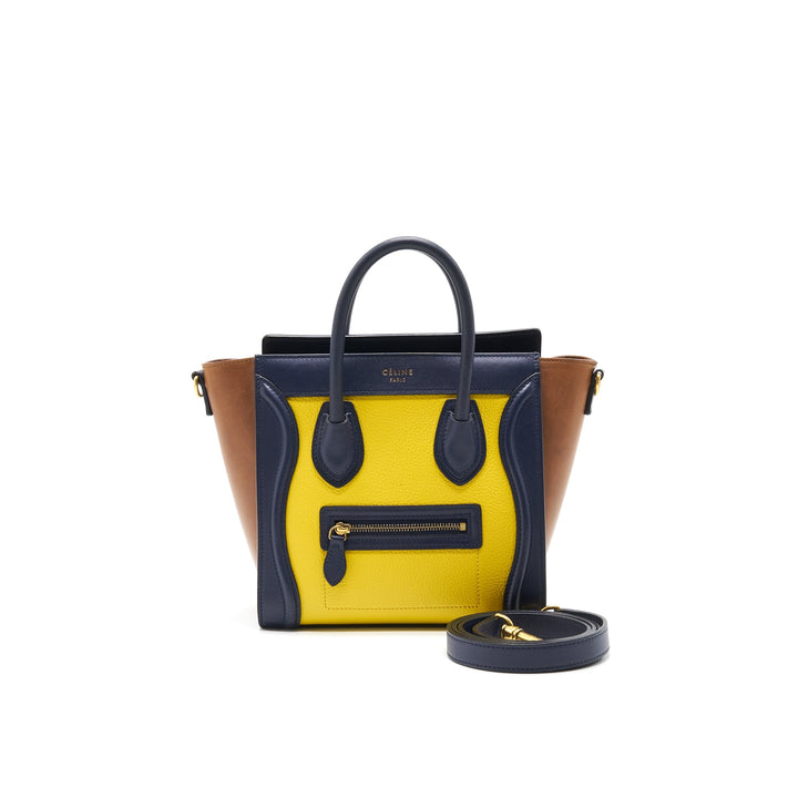 Top Quality Celine NANO LUGGAGE HANDBAG Yellow/Brown/Navy