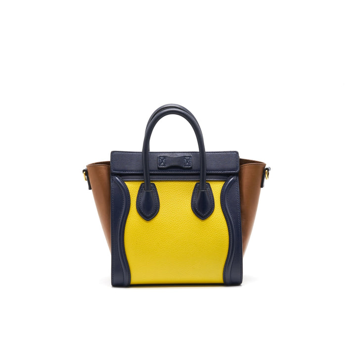 Celine NANO LUGGAGE HANDBAG Yellow/Brown/Navy