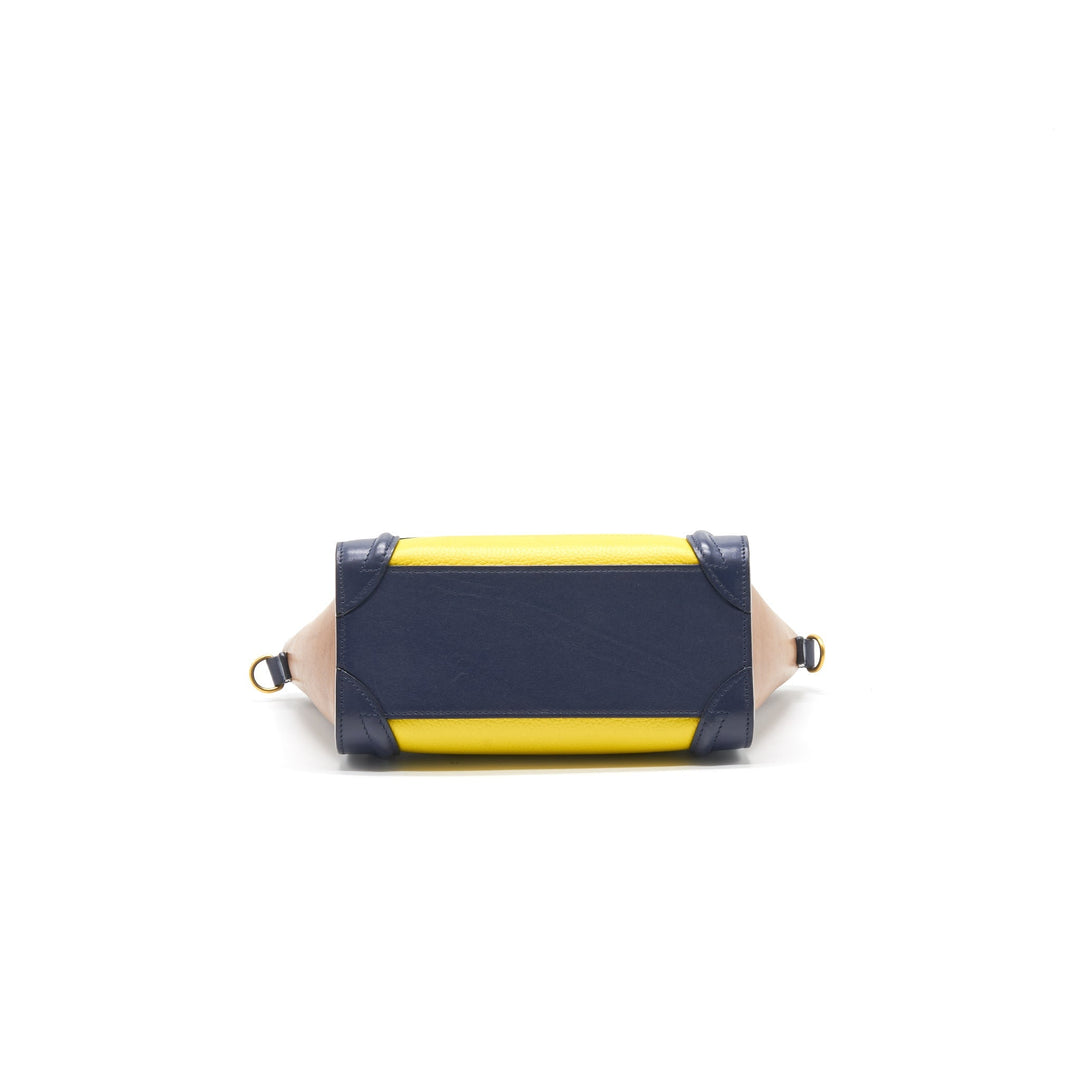 Celine NANO LUGGAGE HANDBAG Yellow/Brown/Navy