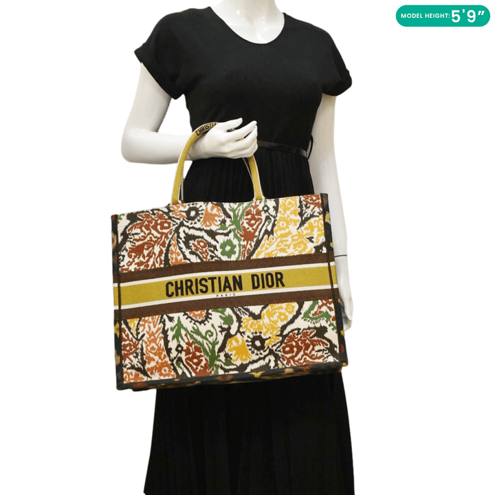 CHRISTIAN Top quality Dior Book Large Embroidered Paisley Tote Bag Multicolor