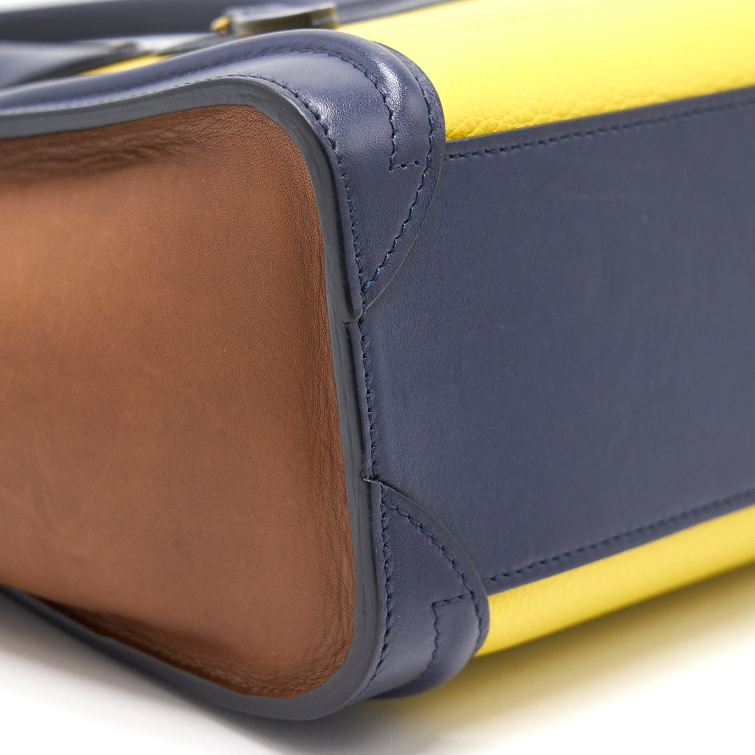 Celine NANO LUGGAGE HANDBAG Yellow/Brown/Navy