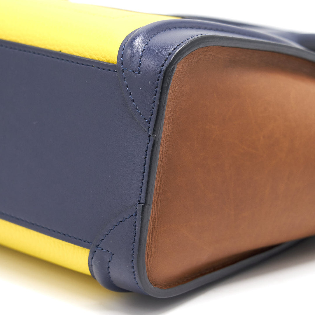 Celine NANO LUGGAGE HANDBAG Yellow/Brown/Navy