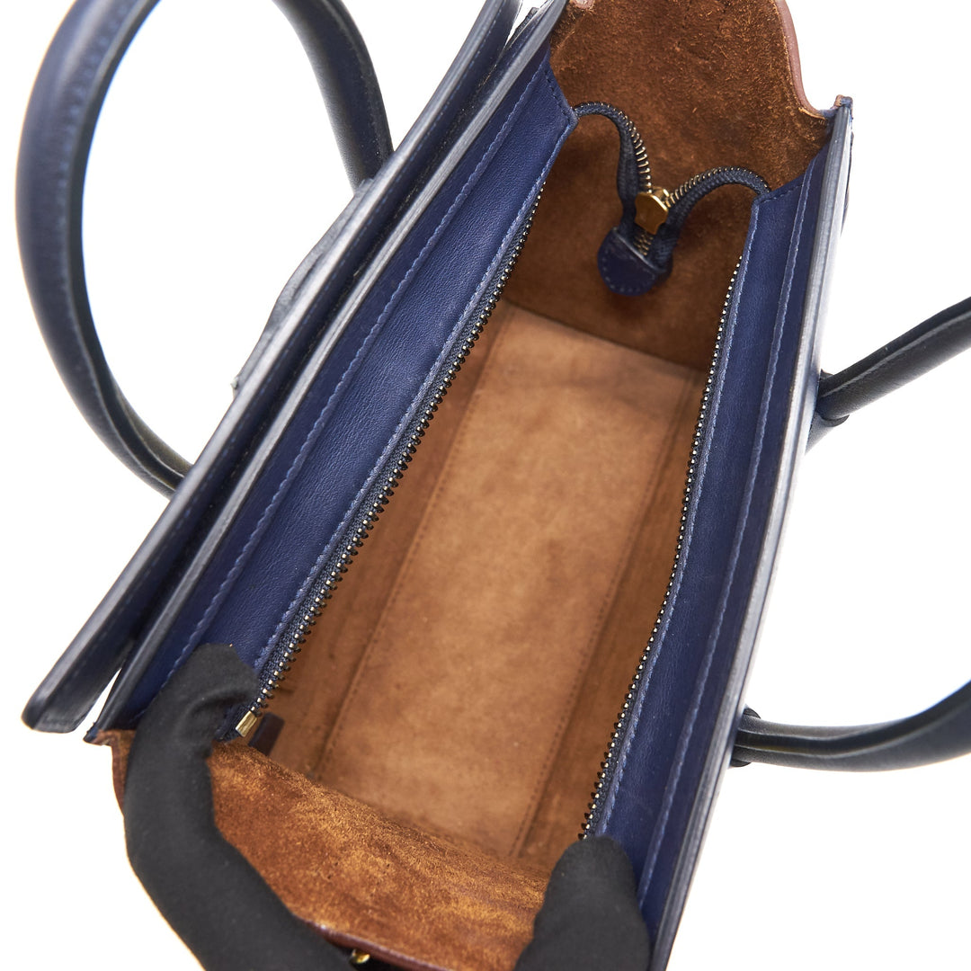 Celine NANO LUGGAGE HANDBAG Yellow/Brown/Navy