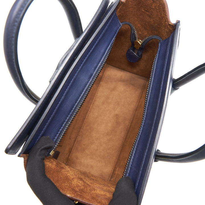Celine NANO LUGGAGE HANDBAG Yellow/Brown/Navy