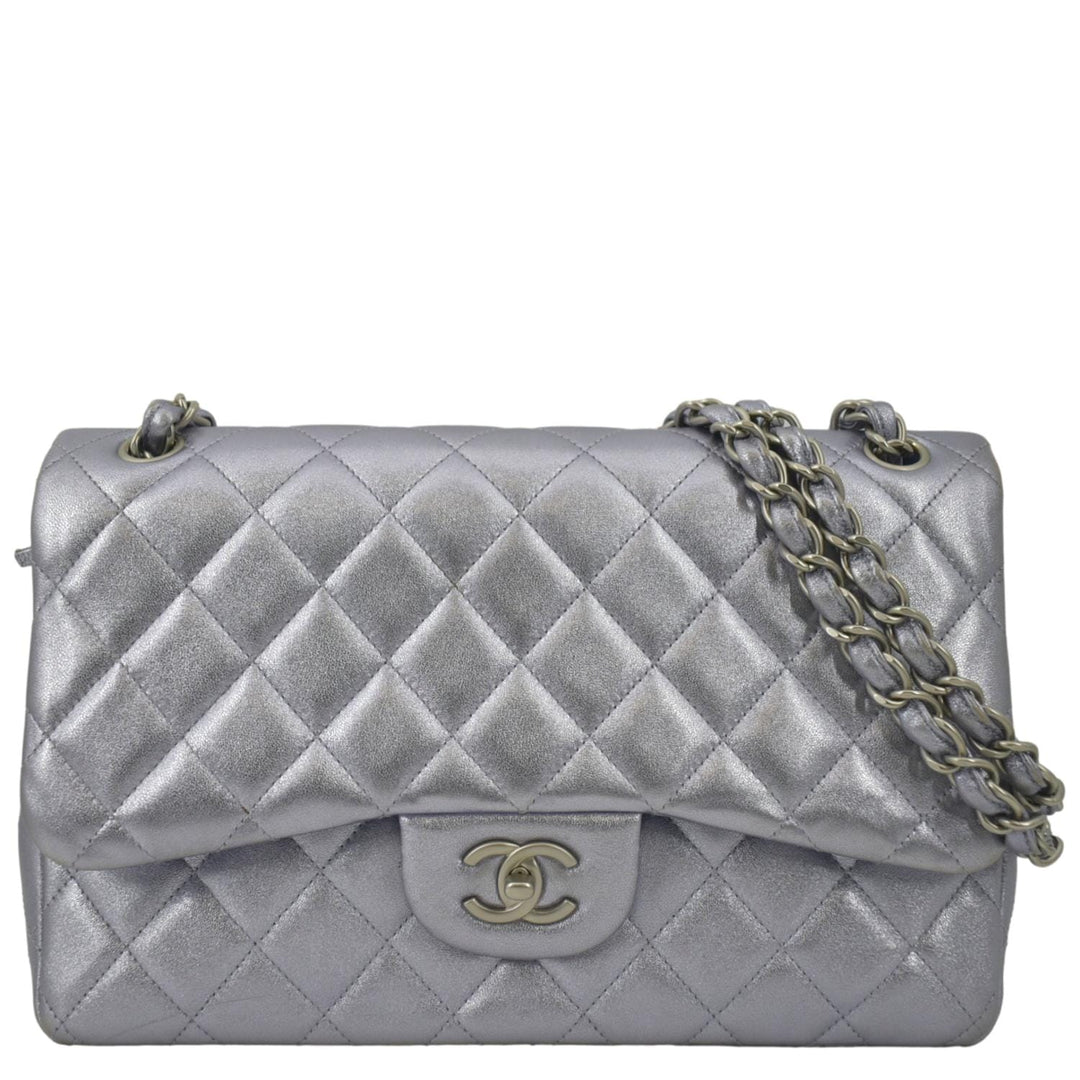 Top Quality Chanel Jumbo Flap Quilted Leather Shoulder Bag Silver