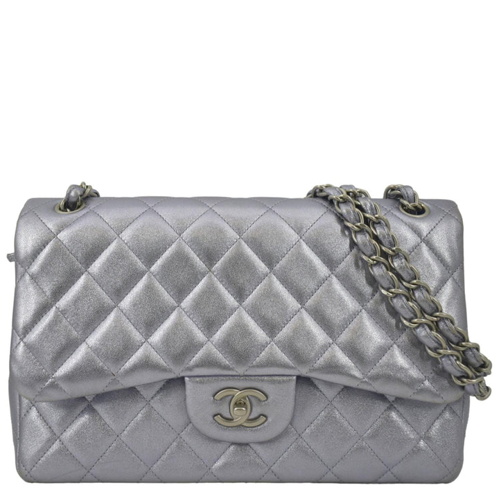 Top Quality Chanel Jumbo Flap Quilted Leather Shoulder Bag Silver