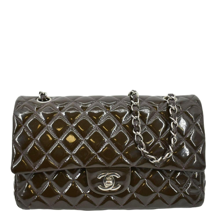 Top Quality Chanel Classic Medium Double Flap Patent Leather Shoulder Bag Dark Brown