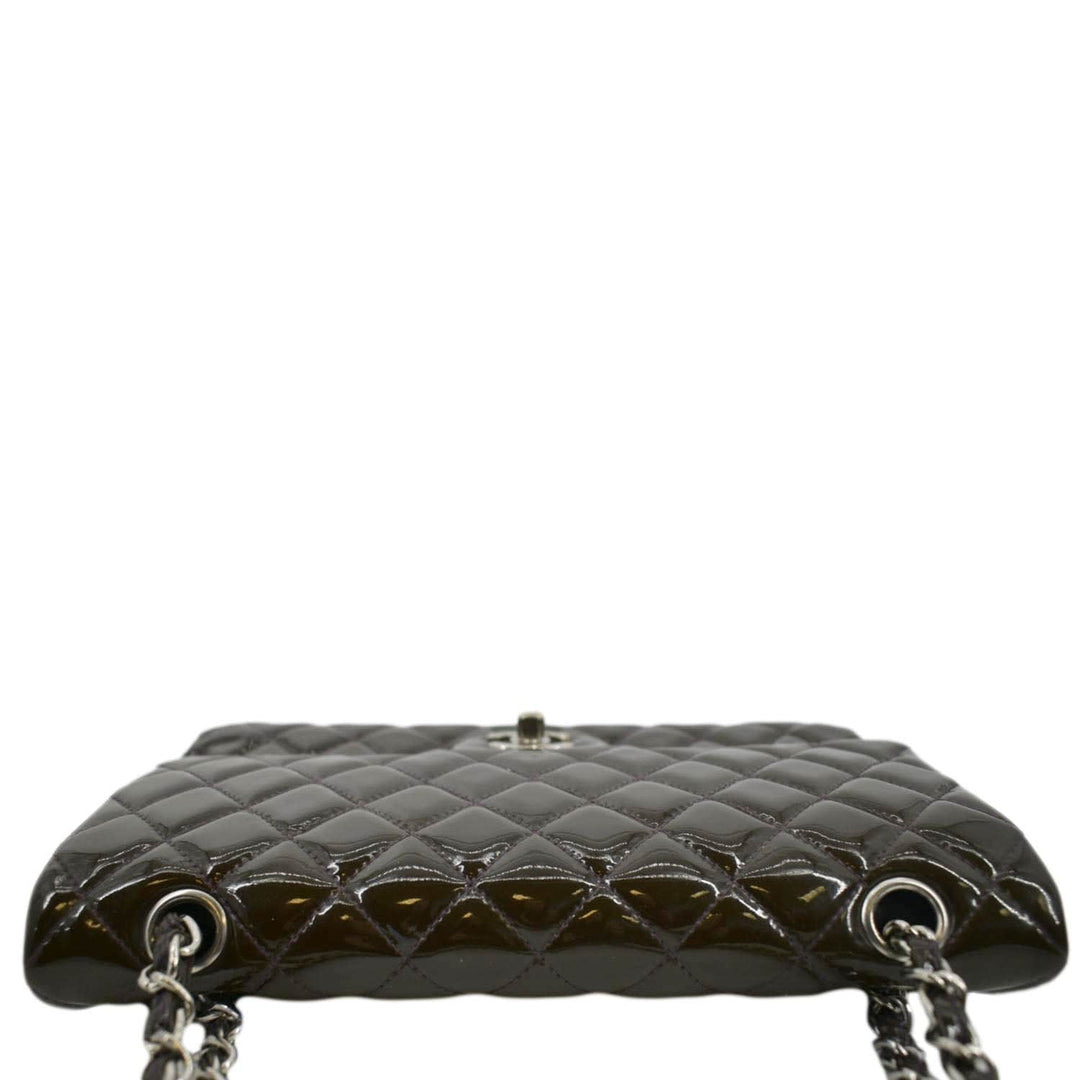Top Quality Chanel Classic Medium Double Flap Patent Leather Shoulder Bag Dark Brown
