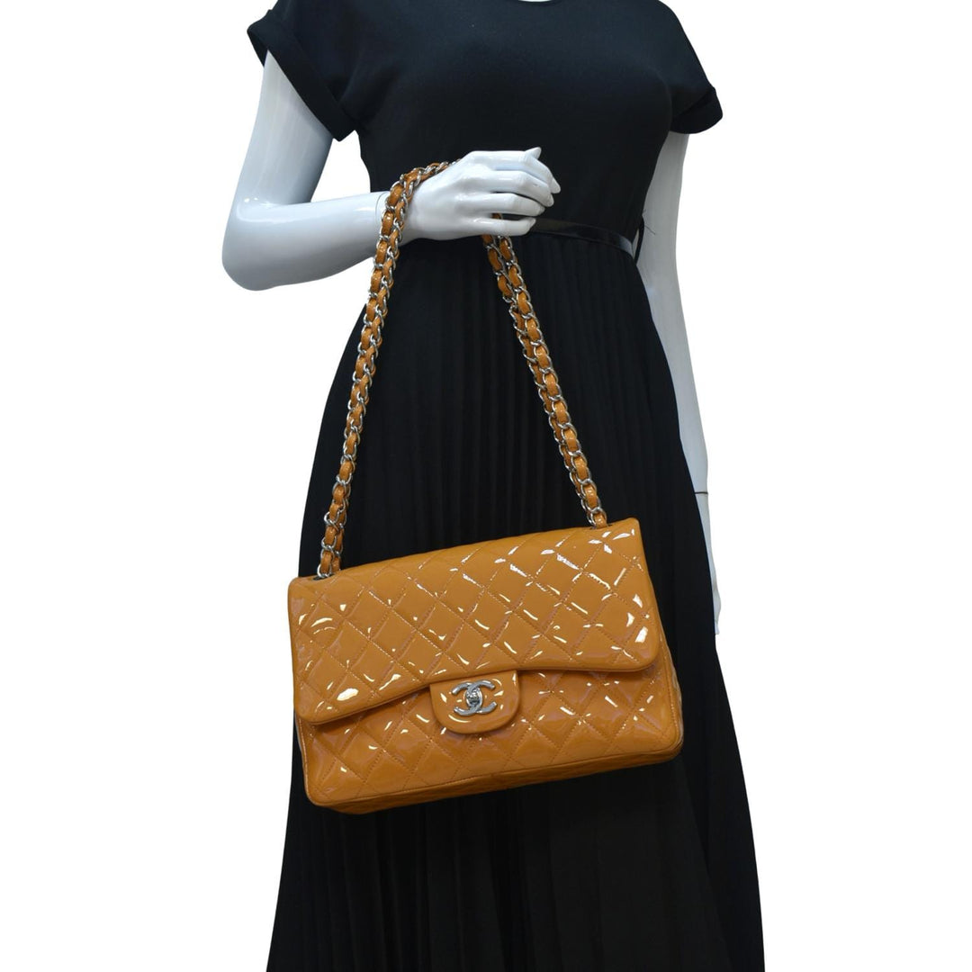 Top Quality Chanel Classic Jumbo Double Flap Quilted Leather Shoulder Bag Orange