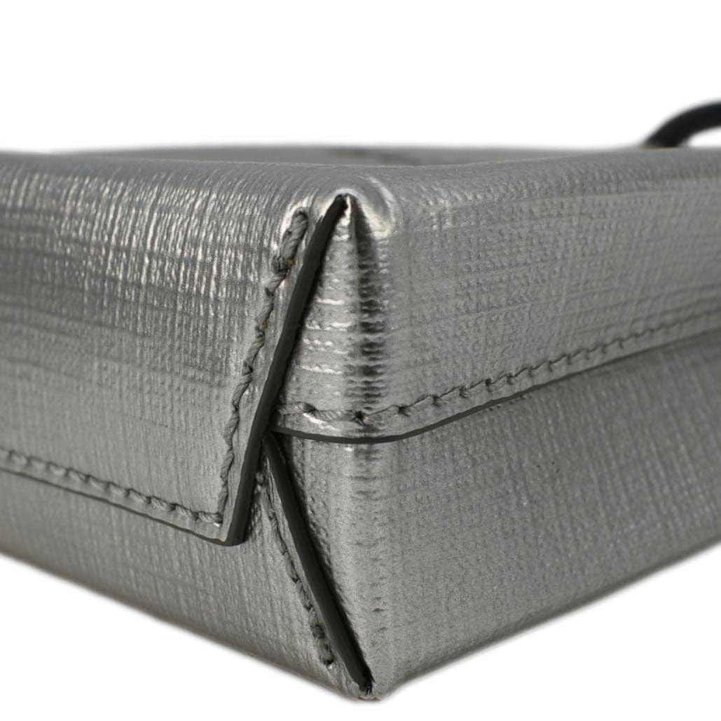 Top Quality Balenciaga Metallic Logo Leather Shopping Phone Holder Silver