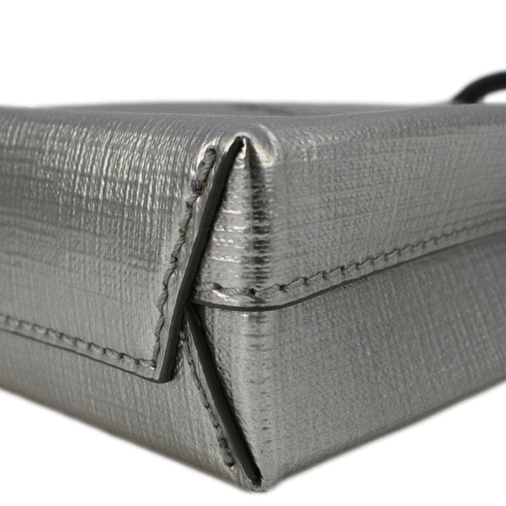 Top Quality Balenciaga Metallic Logo Leather Shopping Phone Holder Silver