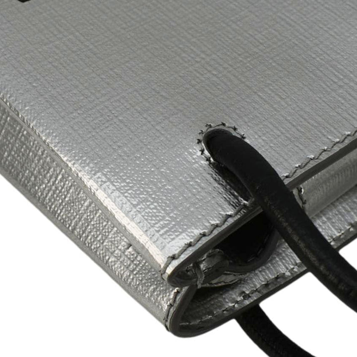 Top Quality Balenciaga Metallic Logo Leather Shopping Phone Holder Silver