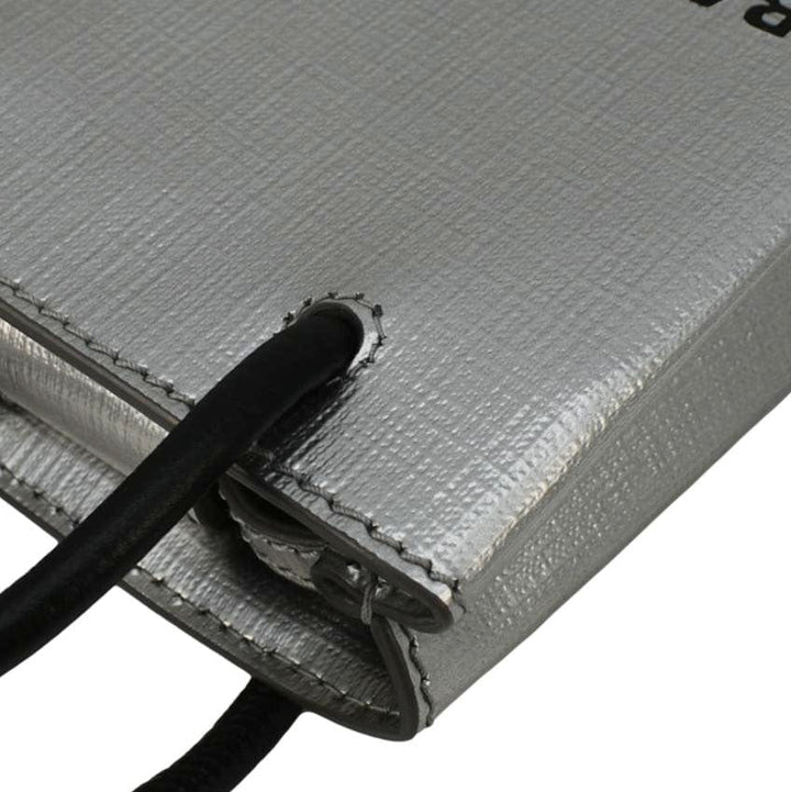Top Quality Balenciaga Metallic Logo Leather Shopping Phone Holder Silver