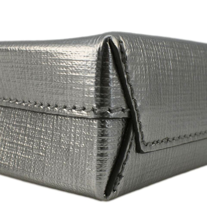Top Quality Balenciaga Metallic Logo Leather Shopping Phone Holder Silver