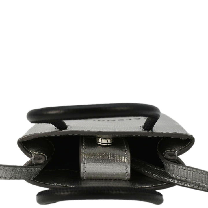 Top Quality Balenciaga Metallic Logo Leather Shopping Phone Holder Silver