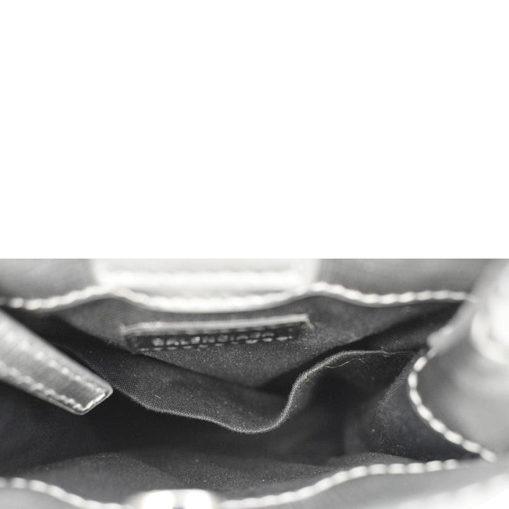 Top Quality Balenciaga Metallic Logo Leather Shopping Phone Holder Silver
