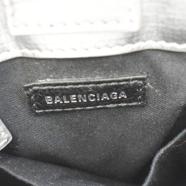 Top Quality Balenciaga Metallic Logo Leather Shopping Phone Holder Silver