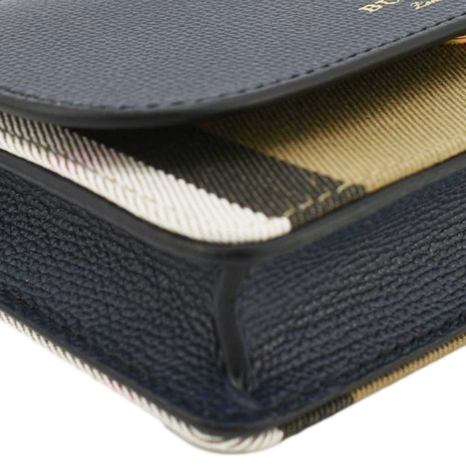 Burberry Hampshire Small House Check Wallet On Chain Crossbody Bag Navy Blue