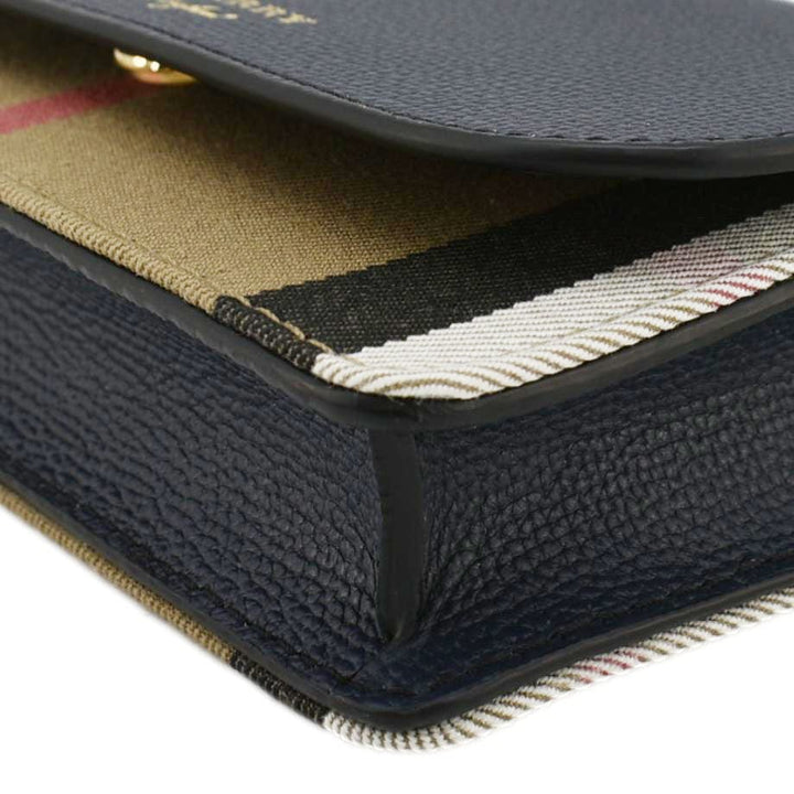 Burberry Hampshire Small House Check Wallet On Chain Crossbody Bag Navy Blue