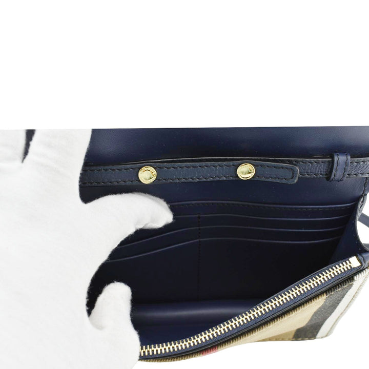 Burberry Hampshire Small House Check Wallet On Chain Crossbody Bag Navy Blue