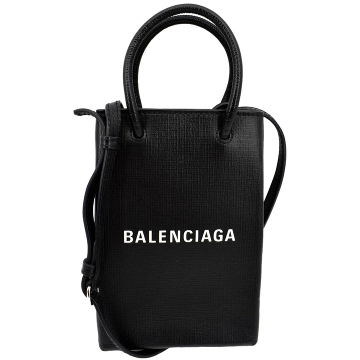 balenciaga Leather Phone Holder Shopping Crossbody Bag Black