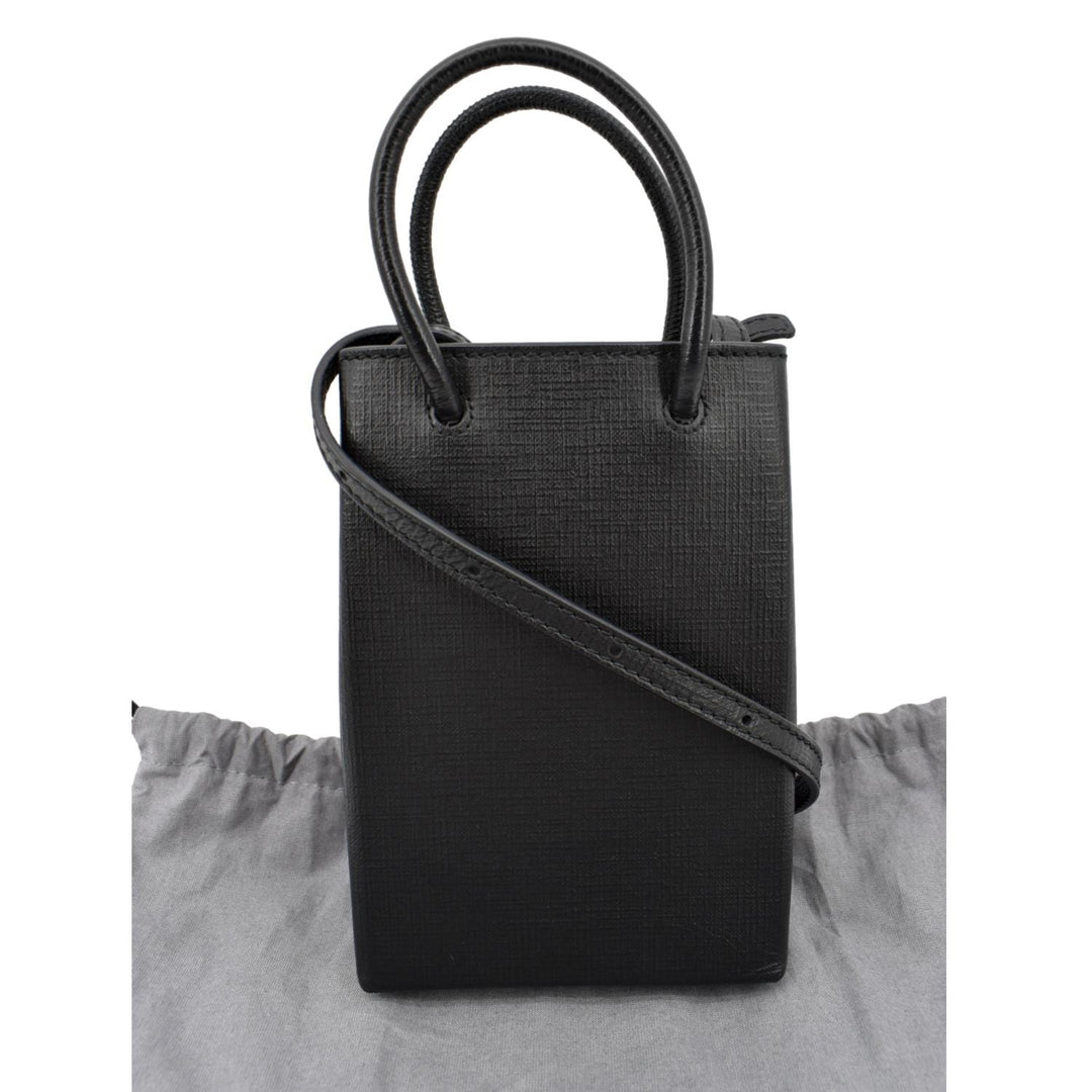 balenciaga Leather Phone Holder Shopping Crossbody Bag Black