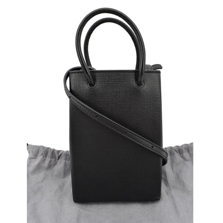 balenciaga Leather Phone Holder Shopping Crossbody Bag Black