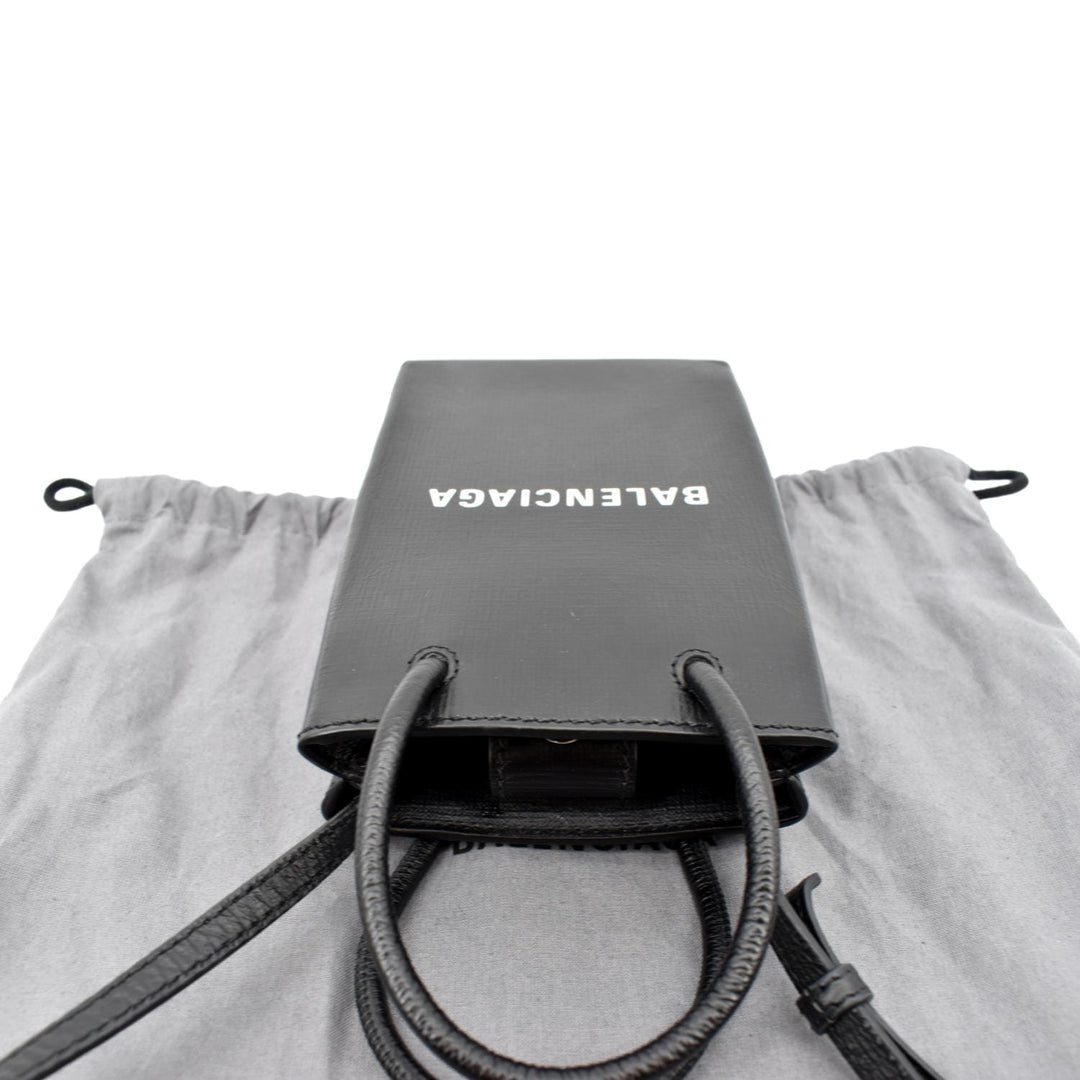 balenciaga Leather Phone Holder Shopping Crossbody Bag Black