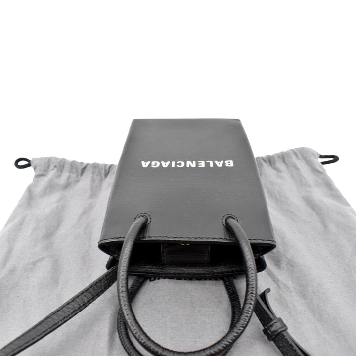 balenciaga Leather Phone Holder Shopping Crossbody Bag Black