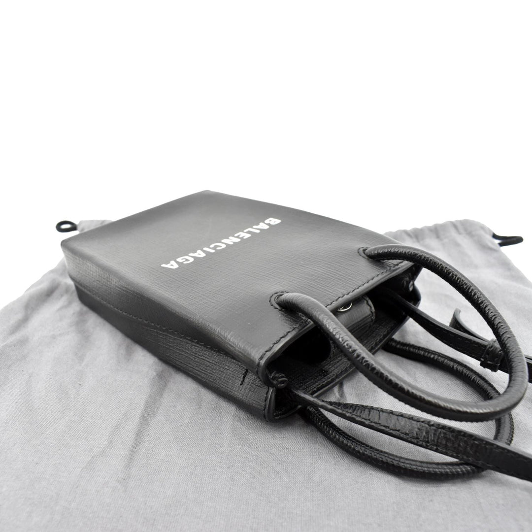 balenciaga Leather Phone Holder Shopping Crossbody Bag Black